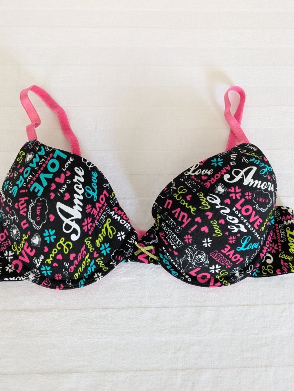 Jenni by Jennifer Moore Black & Pink "Amore" "Love" Bra Size 34C